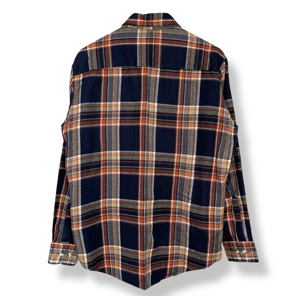 Vintage Plaid Shirt Shacket Men Large Long Sleeve Pockets Acrylic Button-Up Navy - Picture 2 of 14